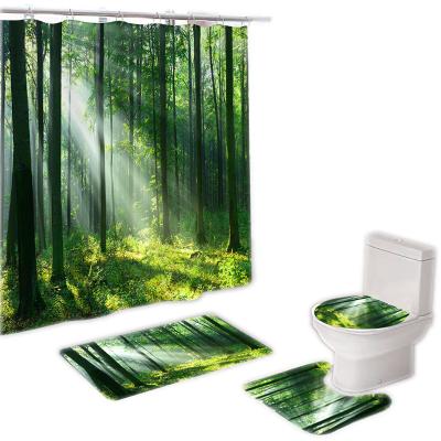 China Sunvo Viable As A 3D Digital Printing With Waterproof Hook Bath Covers Shower Curtain Set for sale