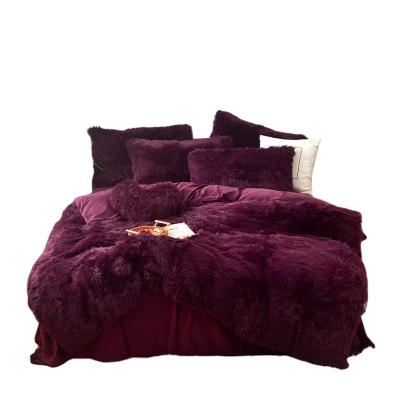 China Nondisposable Luxury Plush Shaggy Ultra Soft Crystal Velvet Fluffy Bedding Set Fluffy Bed Sets for sale