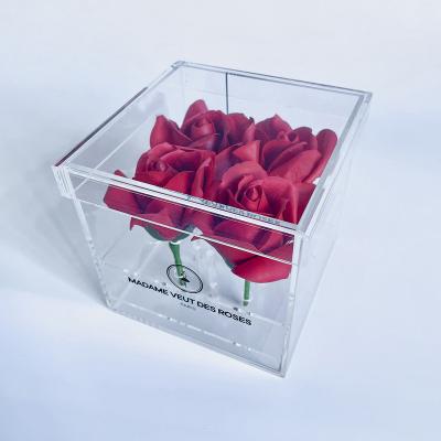 China Transparent Acrylic Flower Box Clear Acrylic Flower Box With Print Logo High QualityElegant 4 Rose Box for sale