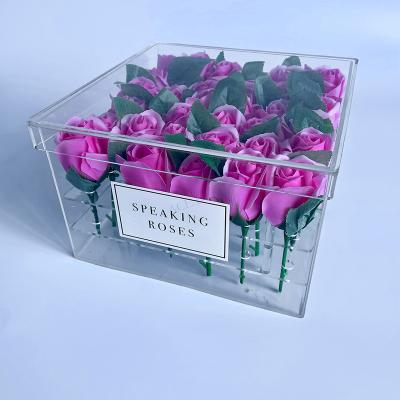 China Acrylic Flower Box Square Shape Removable Insert Waterproof Transparent Acrylic 30 Rose Flower Box for sale