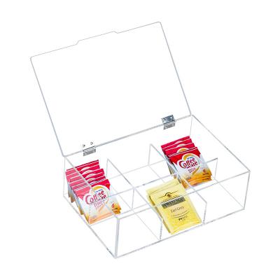 China Modern 6 Compartment Plastic Metal Hinged Acrylic Tea Bag Holder Storage Barrel for sale