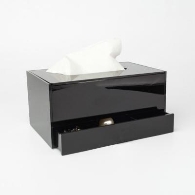 China Modern Black Acrylic Paper Box With Drawer Tissue Paper Holder Paper Towel Box for sale