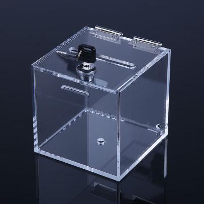 China Acrylic Idea Box Lockable Plexiglass Metal Small Hinged Donation Box Charity Box Clear Top Door Open Acrylic Idea Box for sale