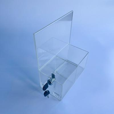 China Acrylic Donation Box 2 Divided Clear Charity Acrylic Box Idea Box Donation Bin for sale