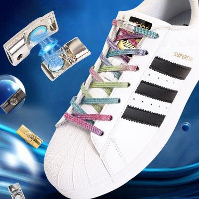 China Flat Elastic Shoe Laces No Quick Lock Daisy Magnetic Buckle Shoelaces Outdoor Unisex Safety Lazy Tie Shoe Laces Sneaker Laces for sale