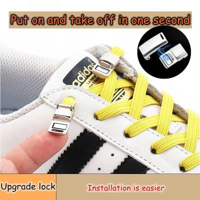 China New Rise Magnetic Lock Flat Laces No Link Shoe Laces Sneakers Metal Lock Lace Sports Kids Adult Lazy Laces Fits All Shoes for sale