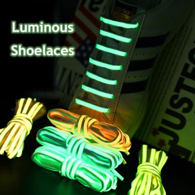 China Luminous Running Shoe Flat String Laces Glow In The Dark Color Semicircle Night Fluorescent Shoe Lace for sale