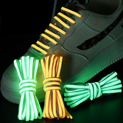 China Flat Luminous Laces Glow In Dark Night Color Semicircle Fluorescent Shoes Lace Up Weave Wristband Sneakers Running Shoes Strings for sale