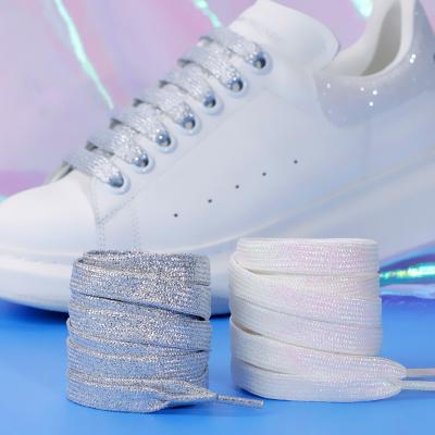 China Fashion Glitter Boot Lace Flat Laces For Sporty Running Sneakers Shoes Strings Colorful Flat Shoe Laces for sale