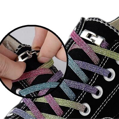 China Flat Cross Loop Lace Elastic Locking Laces Candy Color No Tie Lace Sneakers Shoe Lace for sale