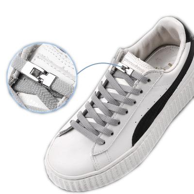 China Flat Elastic Laces Flat Shoe Laces No Tie Fast Cross Buckle Locking Unisex Lace Children Leisure Adult Sneakers Lazy Laces for sale