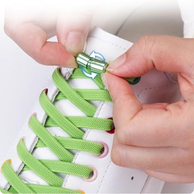 China Matte Black White Elastic Laces Around Color Cap Lock Laces Sports Lazy Walking Easy Put On And Take Off No Tie Lace for sale