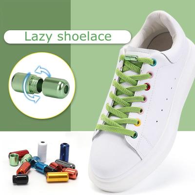 China 1Pair Flat Elastic Caps Buckle Laces No Tie Laces Flats Kids Sneakers Adult Lace Fast Lazy Laces 17 Color Strings for sale