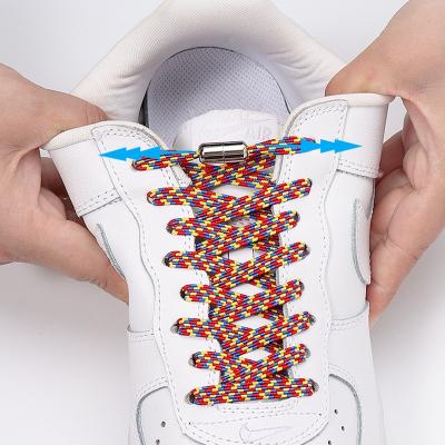 China Flat cap buckle laces metal tip lazy shoe laces elastic lace no tie metal cap lace for sale