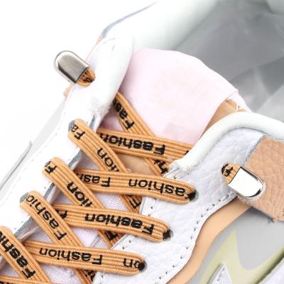 China Flat no tie laces men and women shoe fashion beautiful metal buckle elastic lace leisure quick walk sports lazy laces 1 pair for sale