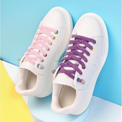 China 1Pair Flat Plush Elastic Flat Lace No Tie Diamond Shoes Lace Lock Lazy Laces Kids Sneakers Adult Unisex Shoe Strings for sale