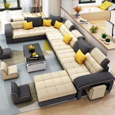 China European Fabric Customizable Wholesale Comfortable Adjustable Sofa Factory Living Room 7 Seater Sofa Set Living Room U-Shaped Sectional Sofa for sale