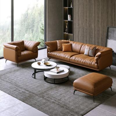 China Removable Napa Cowhide Sofa Nordic Luxury Leather Down Soft Sofa for sale