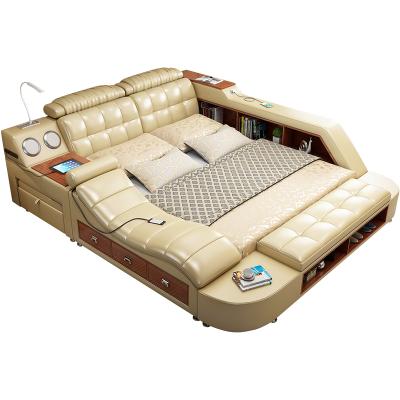 China (Size) 1.8m King Genuine Leather Double Bed Marriage Bed Master Bedroom Modern Single Tatami Bed European Leather Adjustable Warm Double Bed Furniture for sale