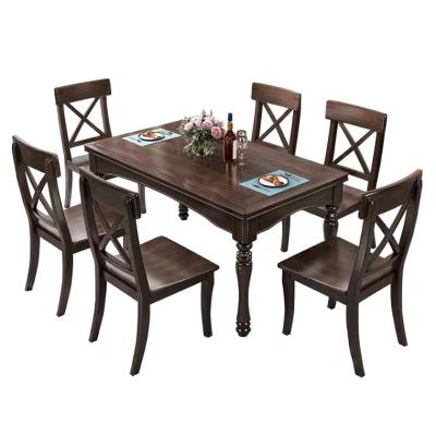 China Hot-selling furniture foldable in Asia and Europe Rubber-wood frame structure rectangular dining table with 6 armchairs for sale