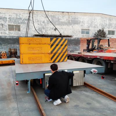 China Heavy Load 40 Tons Battery Driven Steel Beam Rail Transfer Trolley With Remote Control for sale