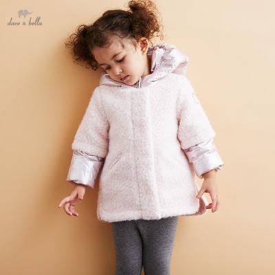 China DB19681 dave bella winter babies fashion regular patchwork solid hooded padded coat kids girl tops toddler infant outerwear for sale