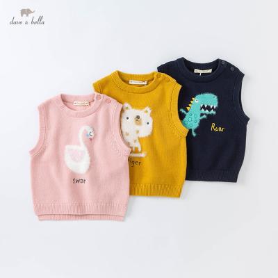 China DBJ18521 dave de bella autumn casual baby unisex fashion cartoon letter knitted coat kids girls boys sleeveless vest for sale