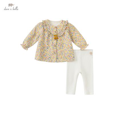 China DB18637 dave bella autumn babies floral print dress up sets kids casual cute girl full sleeve sets kids 2 pcs costume for sale