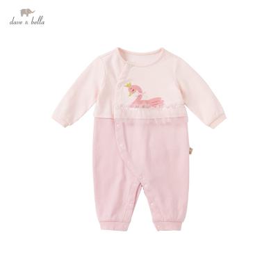 China DBH18005 100% cotton dave bella summer newborn babies fashion bow cartoon jumpsuits infant toddler clothes kids romper 1 piece for sale