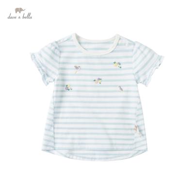 China DBZ17816 DBZ17816 dave bella summer babies short sleeve cute embroidery striped tops girl kids cartoon cute embroidery fashion tees for sale