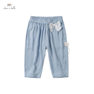 China DBJ17225-2 dave bella summer babies fashion casual bow dots pockets toddler calf length kids trousers toddler infant trousers for sale