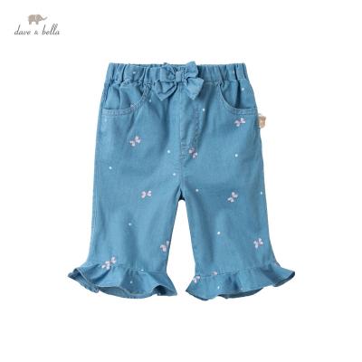 China DBJ17756 dave bella summer sweet babies fashion bow print pockets pants kids calf length kids pants toddler infant trousers for sale