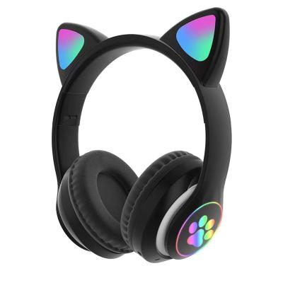 China Best Cartoon Earphone Pink Black Cat Ear Led Light Wireless Headphones Gaming Comfortable Wearing Wireless Headset With MIC for sale