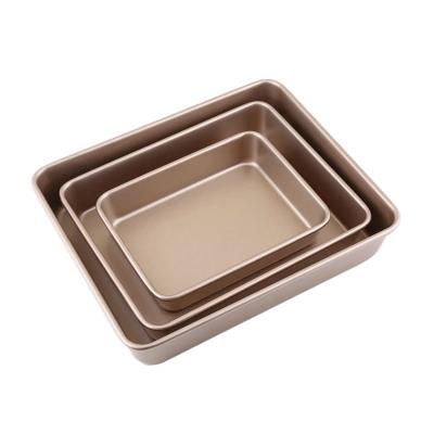 China Sustainable Loaf Pan Golden Non Stick Carbon Steel Cake Rectangular Bakeware Mold Pastry Cookies Tray DIY Deep Baking Supplies for sale