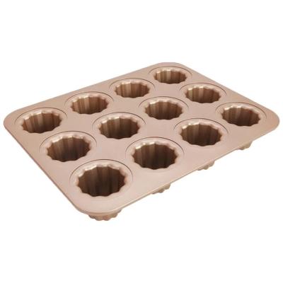 China Cannele Viable 12 Cup Carbon Steel Non-stick Cake Mold Good Heat Conduction Resistance Bread Baking Baking Tools for sale