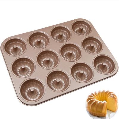 China Viable 12/24 Cup Mini Bundt Pans /Mould Fluted Pan Baking Small Bundt Cupcake Pan Gold Muffin Tray 624 Tube / Mold Non for sale