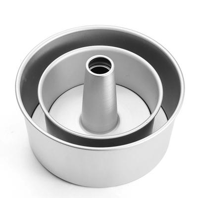 China Sustainable 6/8 Inch Aluminum Alloy Round Hollow Chiffon Cake Pan Non-Stick Angel Food Cake Pan Baking Pan with Removable Bottom for sale