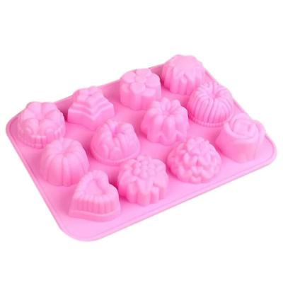 China 12 Holes Workable Cake Mold 3D Silicone Soap Mold Baking Chocolate Supplies Jelly Baking Pan Tray Molds DIY Candy Making Cute Cake Tools for sale