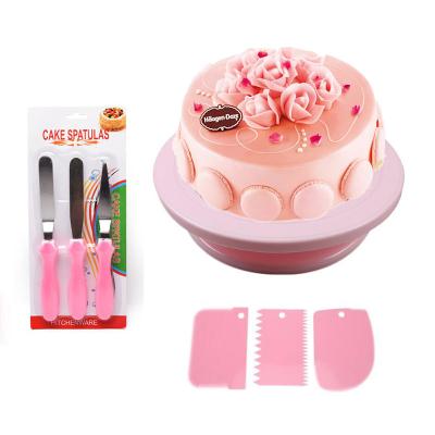 China Sustainable Pink Cake Decorating Turntable With Icing Smoother Pastry Spatula Cream Bag Baking Accessories Set for sale