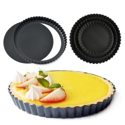 China Viable Nonstick Tart Quiche Flan Pan Molds Pie Pizza Cake Around Pie Heavy Duty Fluted Bottom Loose Dismountable Pan Mold Bakeware for sale