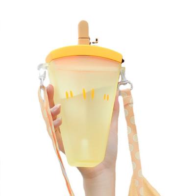 China Viable Ice Cream Water Bottle With Straw Trendy Portable Plastic Water Jug Shape Water Cup Watermelon Ice Cream Bottle for sale