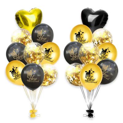 China Gold EID Decoration Black Party Decoration Islamic Muslim Happy Mubarak Latex Balloons Ramadan Party Supplies 12 Inch Hajj Confetti Balloon for sale