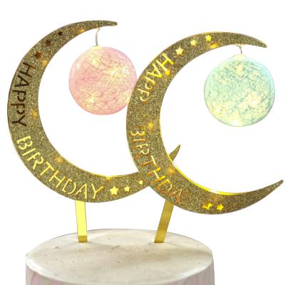 China 2019 New Star Birthday Party Decoration/Cake Birthday Party Decoration/Acrylic Flag Cake Dessert Decorative Layout Lovely Moon Cake Insert Birthday Cake Light Decoration Party for sale