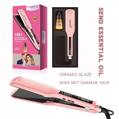 China Car V-BENZ Newest 2 in 1 Large LCD Ceramic Luster Electric Hair Straightener with Essential Oil for sale