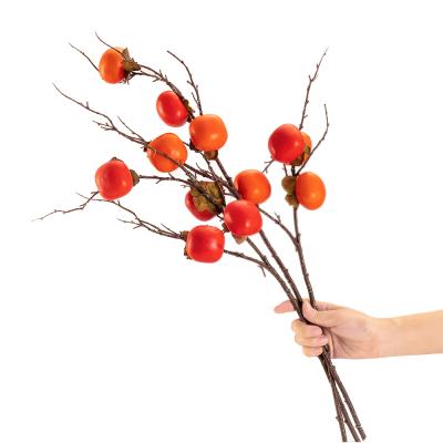 China Foam Realistic Fake Fruit Persimmon Simulation Fruit Branches Fruit Artificial For Restaurant Kitchen Spring Home Decor for sale