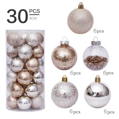 China Decoration 6CM Box 30PCS Set Christmas Hanging Balls Gold Ornaments Transparent Plastic Balls For Outdoor Holiday Party Christmas Decorations for sale