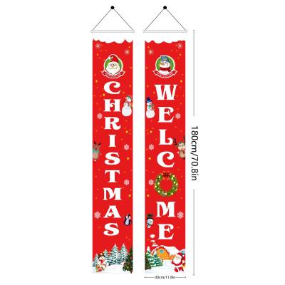 China 2022 Christmas Wedding Family Decorations Merry Christmas Happy New Year Plaid Hanging Roll Up Banner Porch Sign Christmas Decor Door Christmas Banner for sale