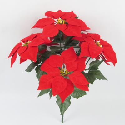 China Red Velvet Poinsettia Bush Faux Poinsettia Flower Artificial Flower Branches For Wreath Garland Wedding Christmas Decoration for sale