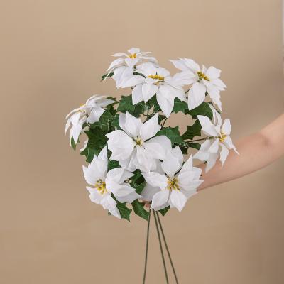 China White Faux Poinsettia Flores De Navidad Silk Flower Christmas Poinsettia Artificial Flower Plant For Centerpiece Table Decor for sale