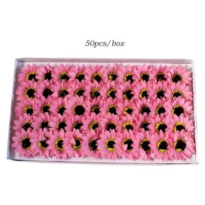 China 50pcs Soap Sunflower In Box Artificial Flores Artificiales Soap Rose Sun Flower Heads For Home Wall Wedding Birthday Decoration for sale